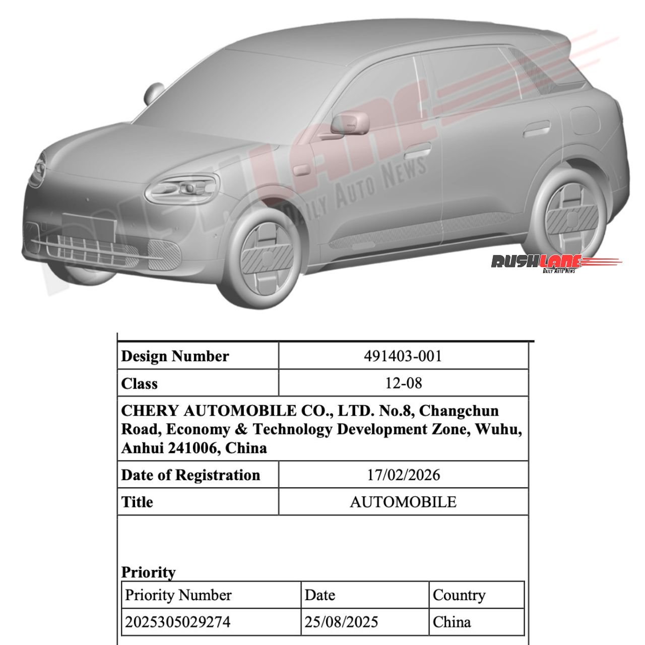 Chery QQ3 EV patented in India