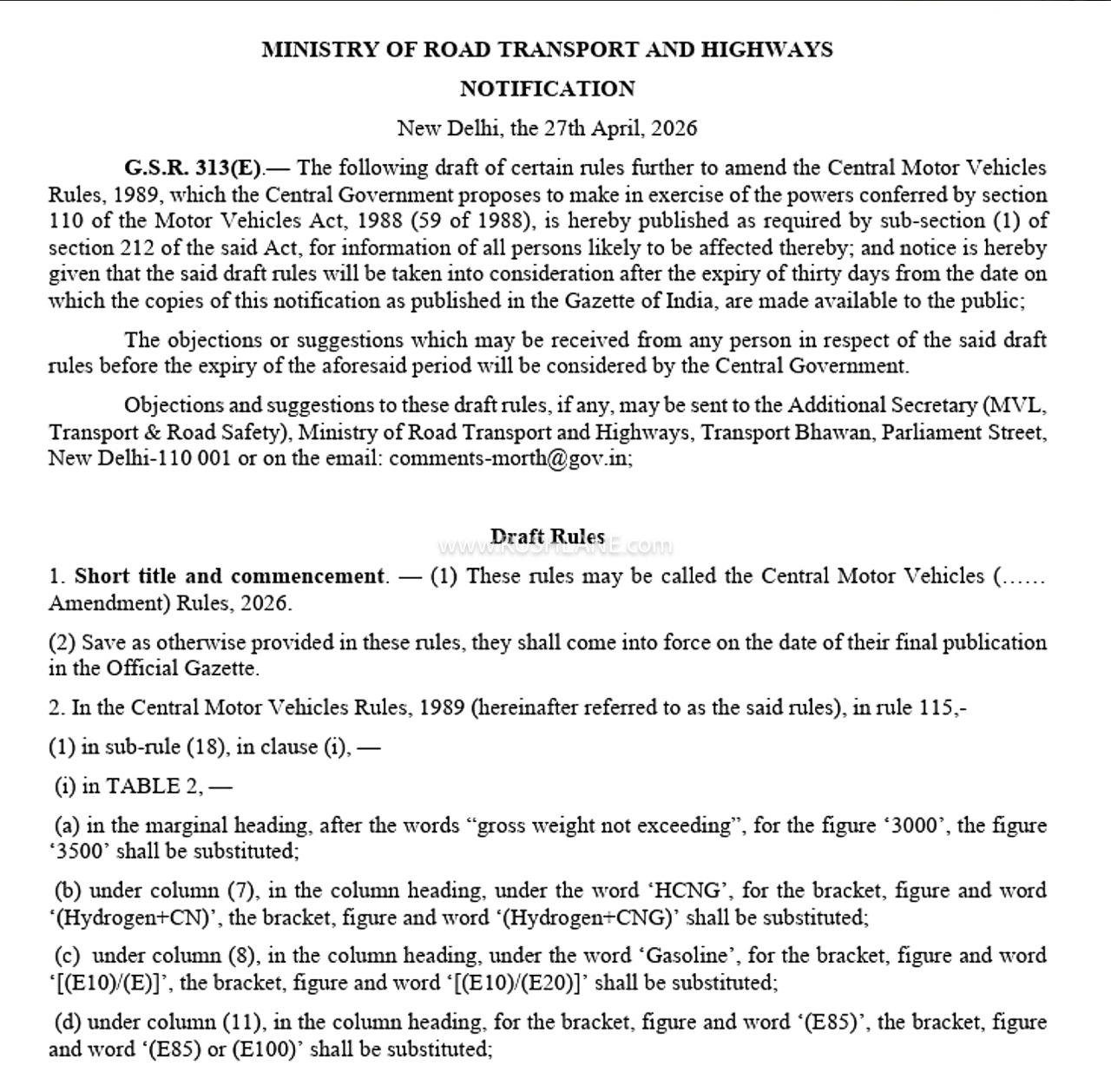 Government issued draft rules