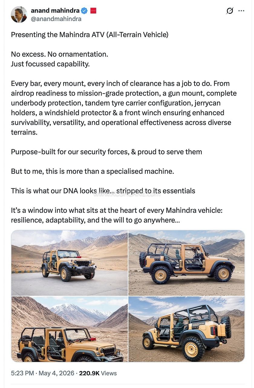 Anand Mahindra unveils Mahindra Thar Rocks based ATV