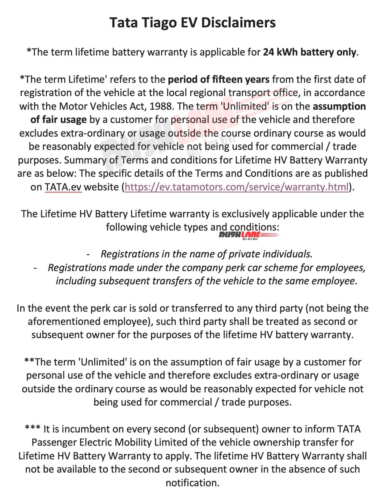 Tata Tiago EV Disclaimer