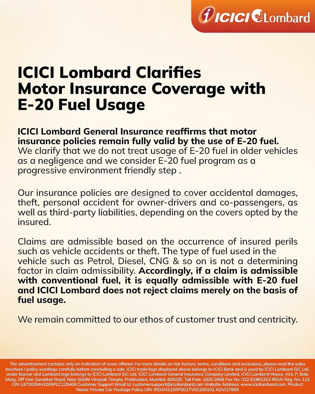 ICICI Lombard clarified