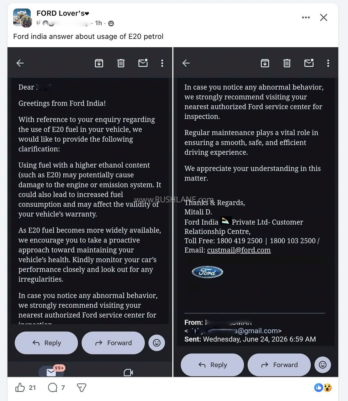 Ford India Customer Service Feedback