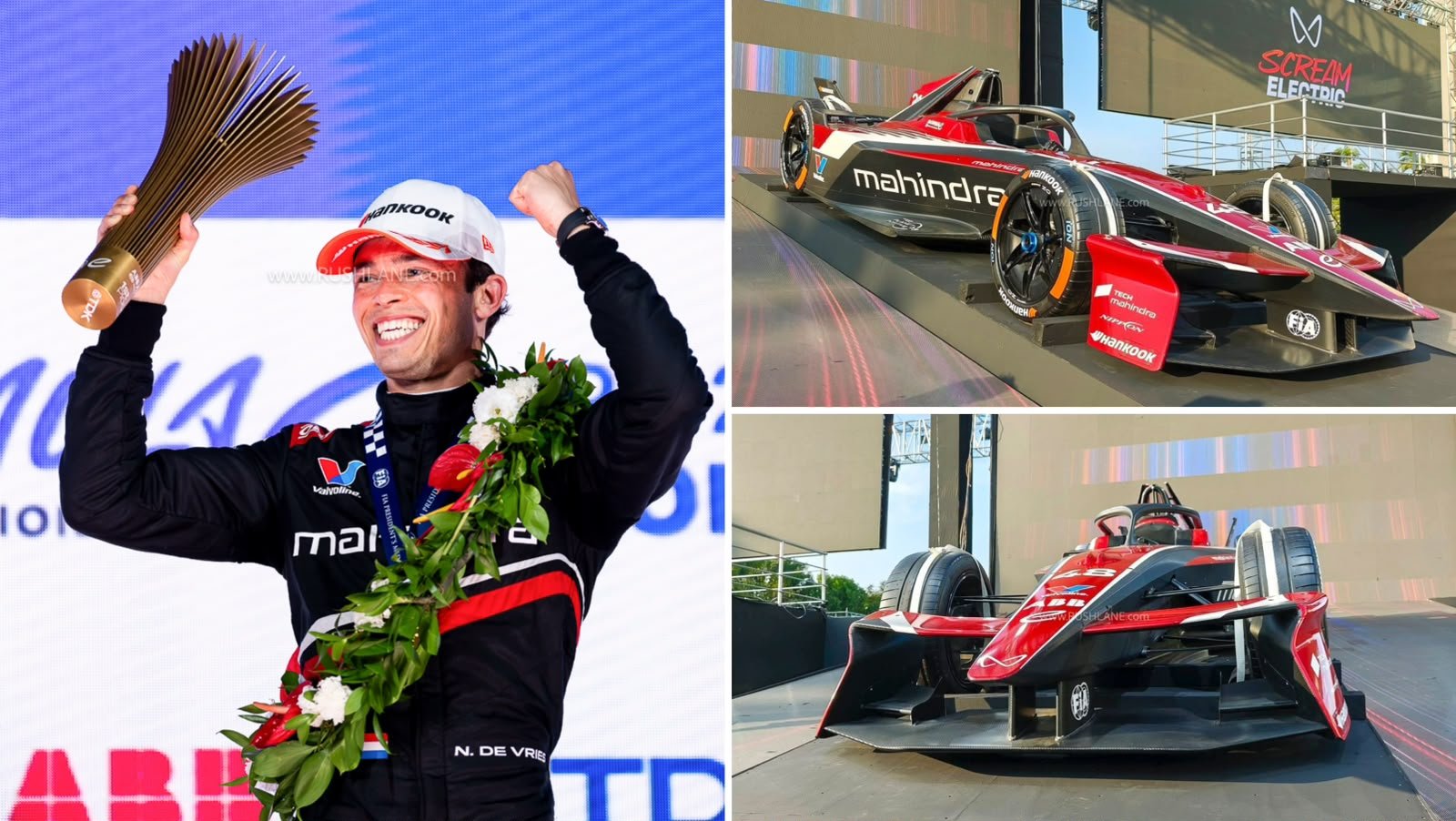 Mahindra Racing's Nick de Vries celebrates victory